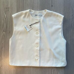 Zara White Sleeveless Button-Up Vest - size S - NWT